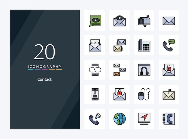 20 línea de contacto icono relleno para presentación