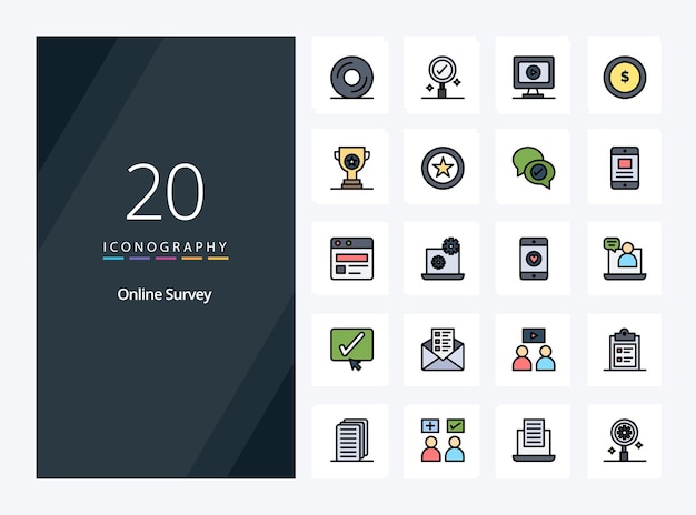 20 Línea de encuesta en línea Icono relleno para presentación