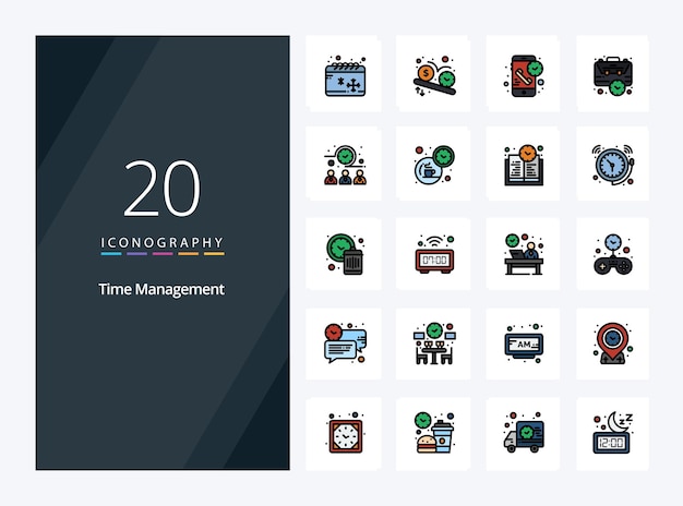 20 Línea de gestión del tiempo Icono relleno para presentación