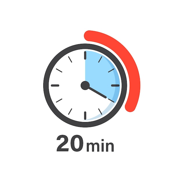 20 minutos en el icono del cronómetro en estilo plano Ilustración vectorial del temporizador de la cara del reloj en un fondo aislado Concepto de negocio de señal de cuenta atrás