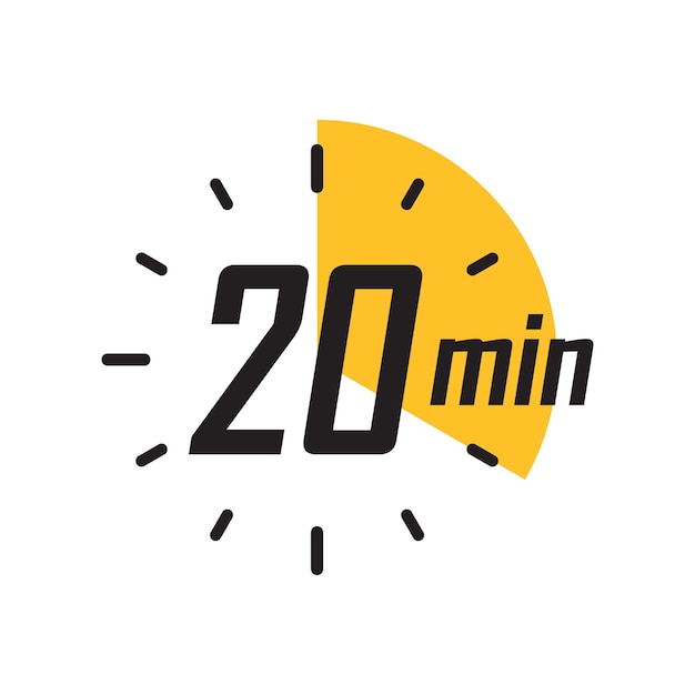 Vector 20 minutos en el icono del cronómetro en estilo plano ilustración vectorial del temporizador de la cara del reloj en un fondo aislado conteo regresivo concepto de negocio