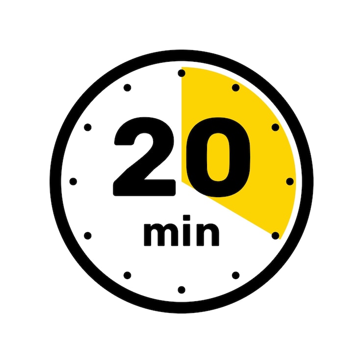 Vector 20 minutos reloj analógico icono diseño de fondo blanco