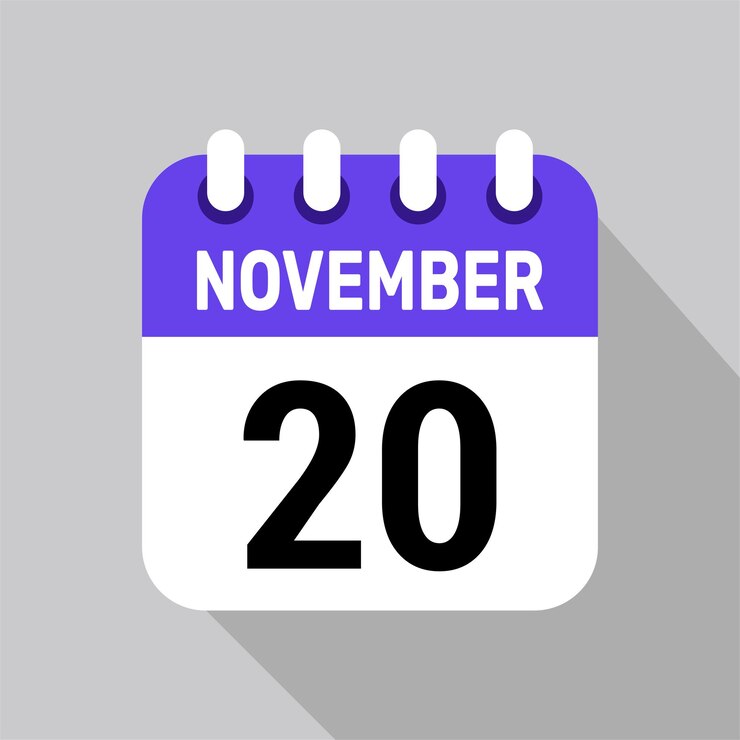20 de noviembre icono de calendario fondo de fecha vectorial símbolo de horario vectorial