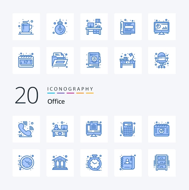 20 Office Blue Color icon Pack como programar citas computadora dinero cuentas