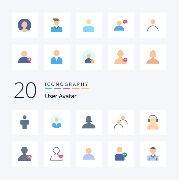 20 paquete de iconos de color plano de usuario como perfil personal avatar usuario básico