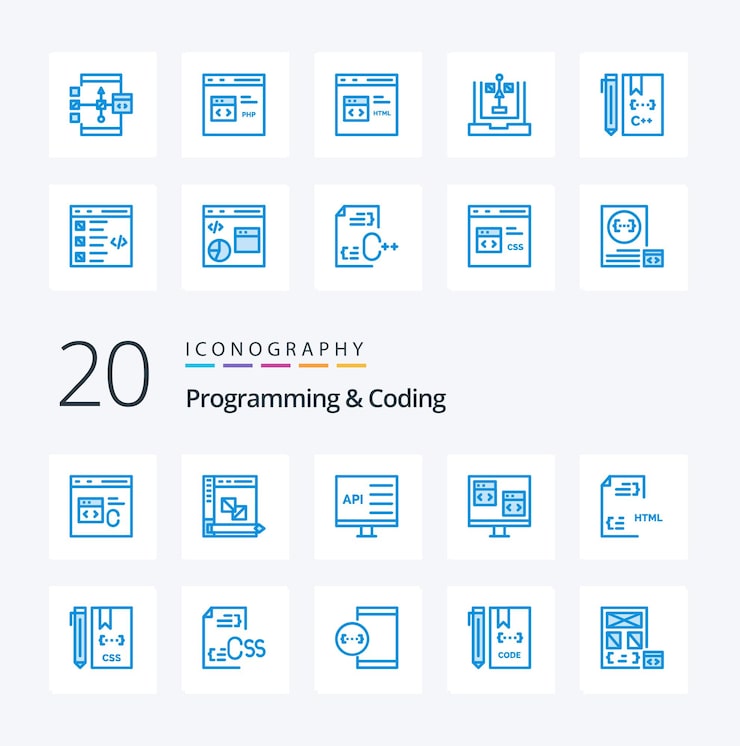 20 Programación y codificación Paquete de iconos de color azul como desarrollo codificación desarrollo html desarrollar
