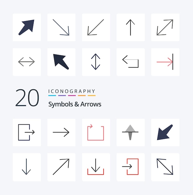 20 símbolos flechas icono de color plano pack como flecha abajo flecha flecha derecha