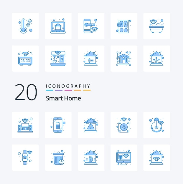 20 Smart Home Blue Color icon Pack como propiedad electrónica de alerta de energía para el hogar