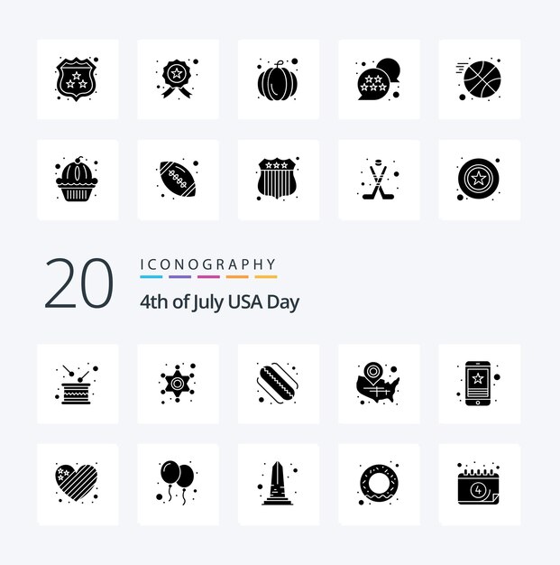 20 Usa Solid Glyph icon Pack como celda policía de wisconsin firmar mapa de estados unidos