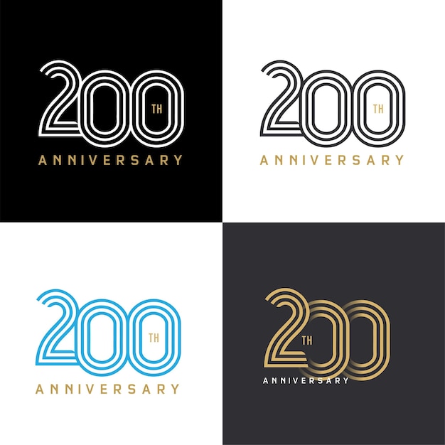 200 años aniversario vector número icono cumpleaños logo etiqueta negro blanco y colores raya número