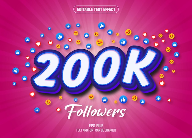 Vector 200k seguidores efecto de texto 3d