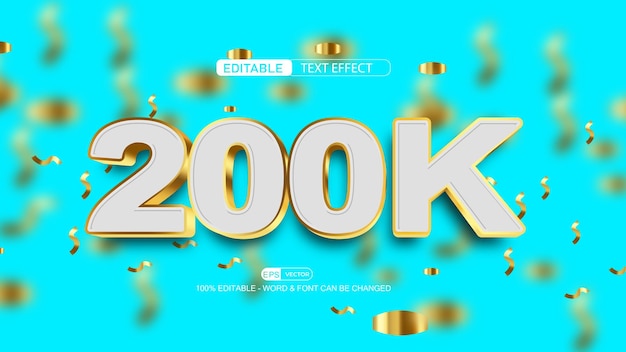 200k Seguidores Efecto de texto editable Vector Estilo 3d