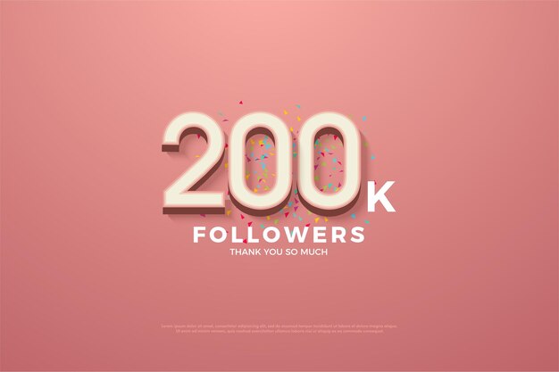 200k seguidores con números y coloridos garabatos.