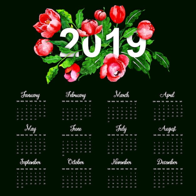 2019 acuarela floral calendario anual