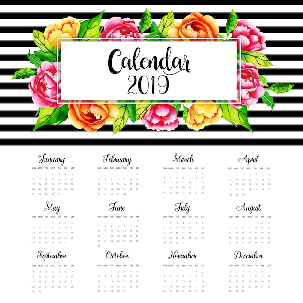 2019 acuarela floral calendario anual