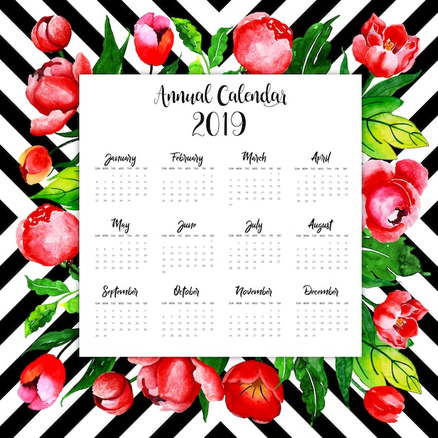 2019 acuarela floral calendario anual