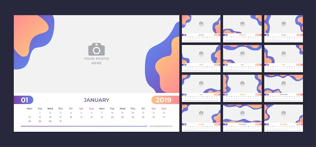 Vector 2019 diseño de calendario.