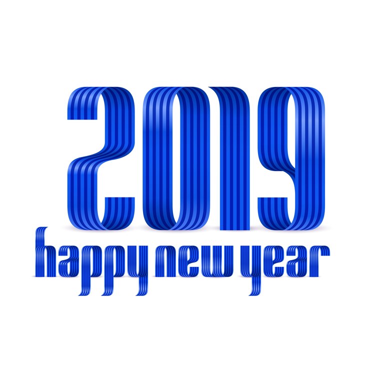 Vector 2019 feliz año nuevo cinta deletreado ilustración.