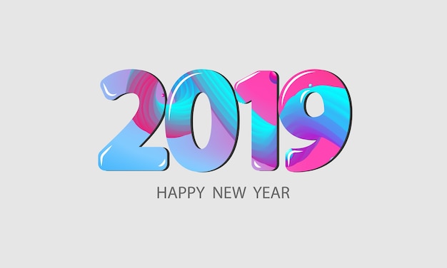 2019 feliz año nuevo concepto. Gradientes abstractos olas de fondo.