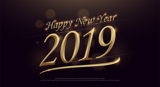 2019 feliz año nuevo con el logo de tipografía dorada