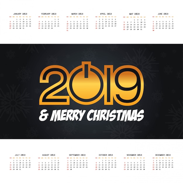 2019 vector de diseño de calendario de navidad