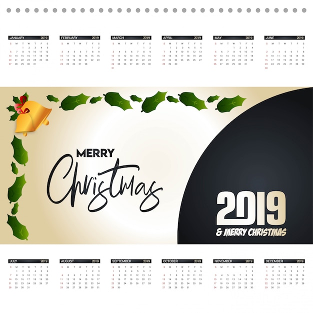 2019 vector de diseño de calendario de navidad