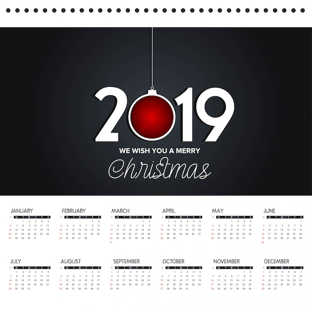 2019 vector de diseño de calendario de navidad