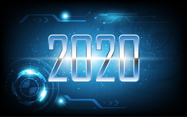 2020 feliz año nuevo en tecnología tarjeta de felicitación abstracta