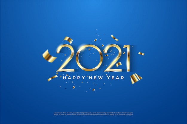 2021 feliz año nuevo con elegantes números de oro delgados