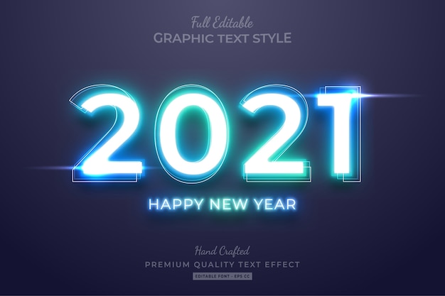 2021 Feliz año nuevo estilo de fuente de efecto de texto editable degradado de neón