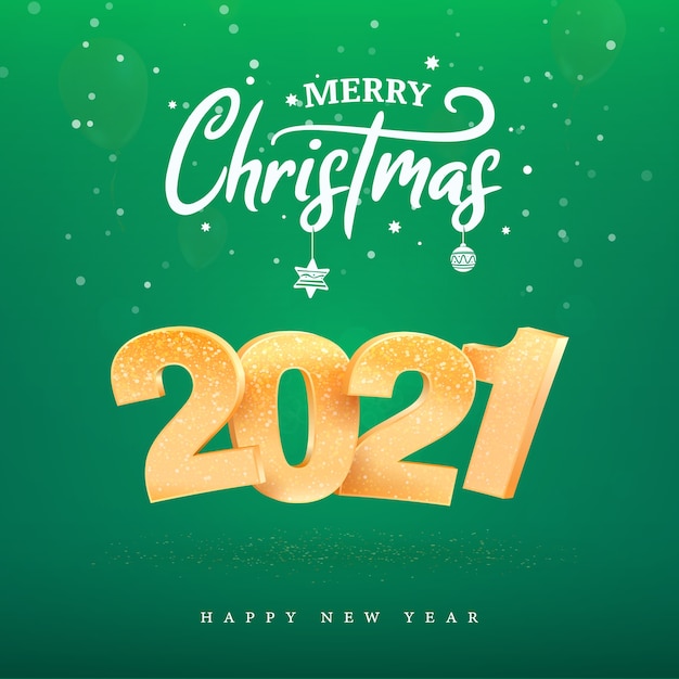 2021 golden number feliz año nuevo celebración sobre fondo verde. feliz navidad celebrar vector