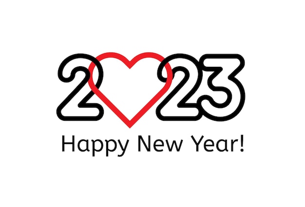 2021 números en estilo lineal con corazón Feliz Año Nuevo cartel de felicitación de evento de cartel portada diseño de calendario de 2023 invitación para celebrar Año Nuevo y Navidad Ilustración vectorial