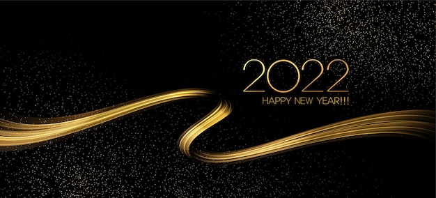 2022 Año Nuevo Abstracto elemento de diseño de onda dorada de color brillante