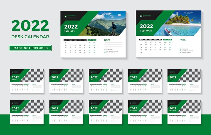 2022 año nuevo diseño de plantilla de calendario de mesa o escritorio simple con formas abstractas Vector premium
