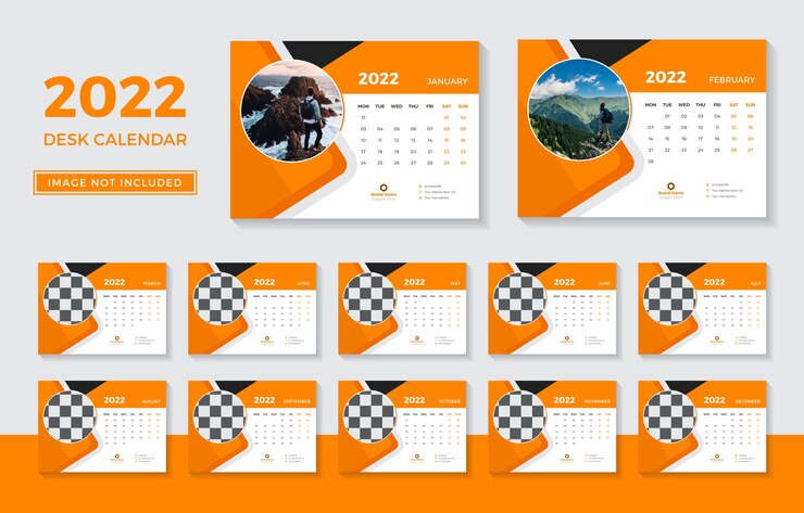 2022 año nuevo diseño de plantilla de calendario de mesa o escritorio simple con formas abstractas Vector premium