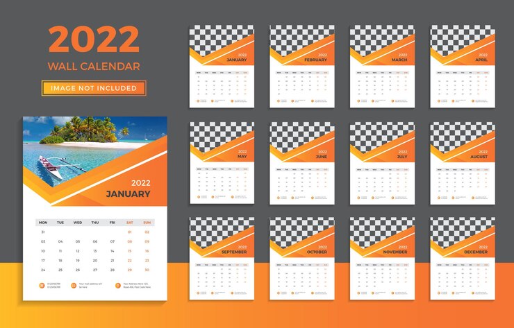 2022 año nuevo diseño de plantilla de calendario de mesa o escritorio simple con formas abstractas Vector premium