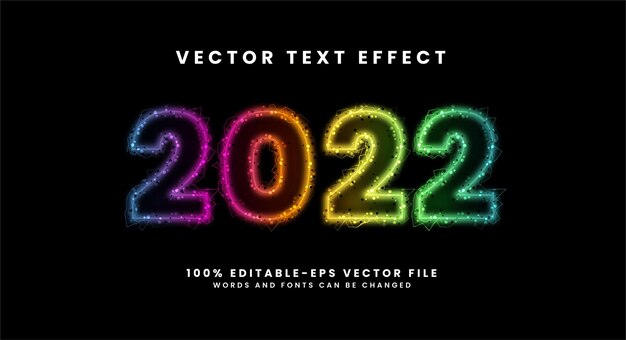 2022 efecto de texto resplandor. Efecto de estilo de texto editable con partículas brillantes.