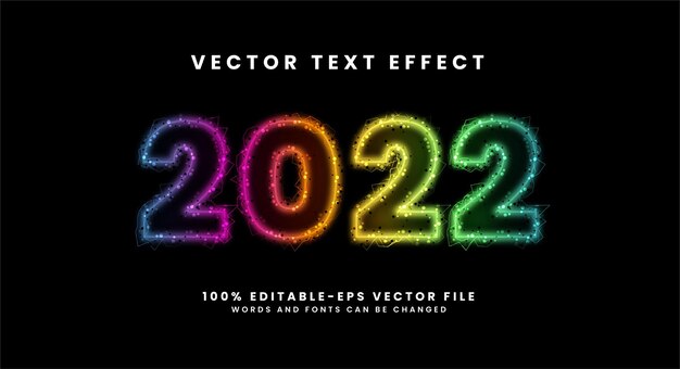 Vector 2022 efecto de texto resplandor. efecto de estilo de texto editable con partículas brillantes.