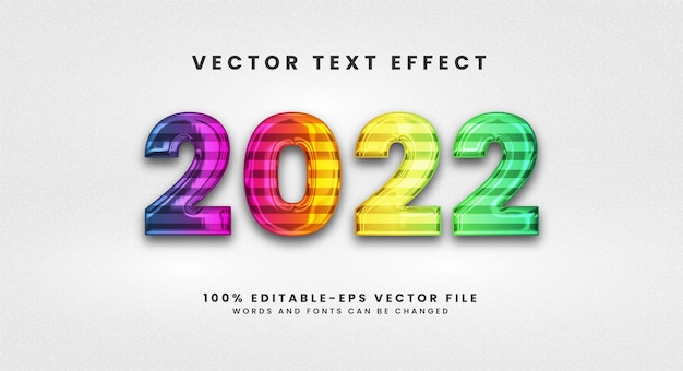 2022 efecto de texto resplandor. Efecto de estilo de texto editable con tema colorido.