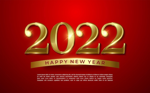 2022 Feliz año nuevo brillo dorado 2022 letras sobre fondo rojo - illustrator vector
