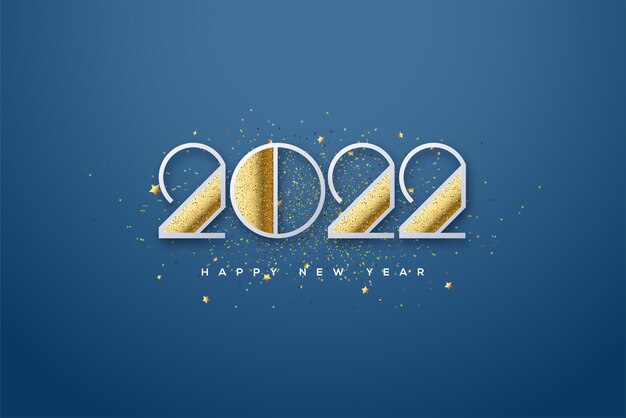 2022 feliz año nuevo con brillo en las partes del número