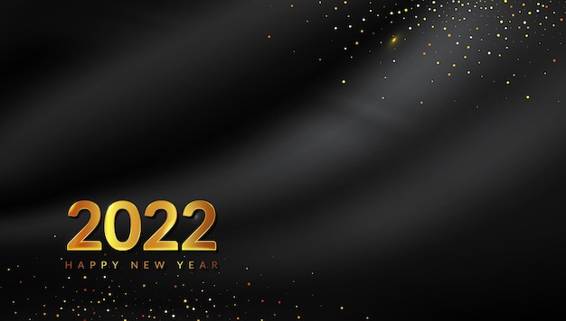 2022 Feliz año nuevo decoración sobre fondo oscuro con espacio de texto