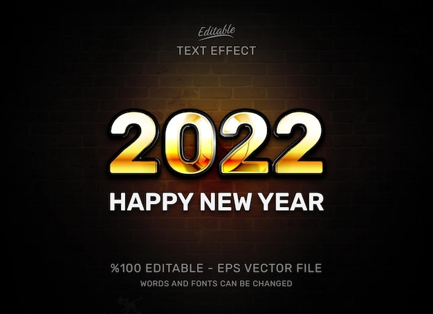 2022 feliz año nuevo diseño de efecto de texto editable