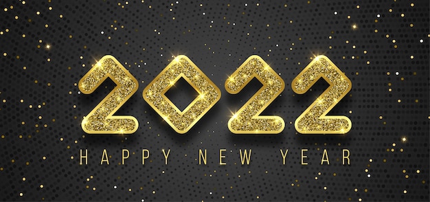 Vector 2022 feliz año nuevo fondo banner de oro negro