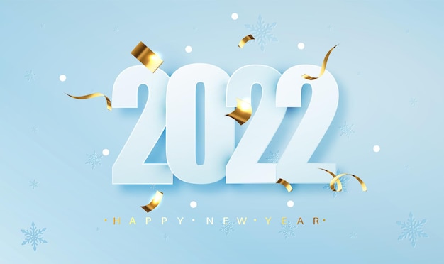 2022 Feliz año nuevo fondo de diseño creativo o tarjeta de felicitación. 2022 números de año nuevo en azul. Plantilla de cartel de Navidad y año nuevo. Saludos para las fiestas.