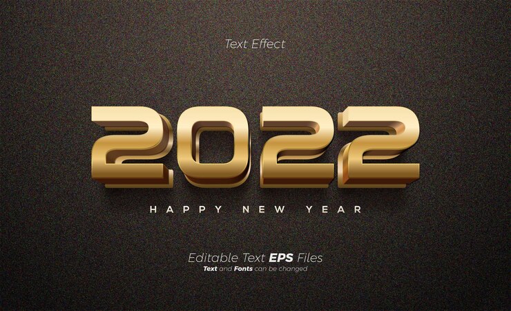 Vector 2022 feliz año nuevo moderno en color dorado brillante.