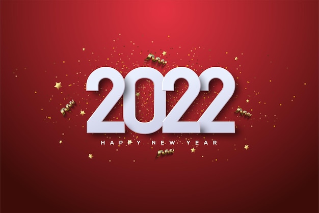 2022 feliz año nuevo con números 3d y cinta dorada de lujo