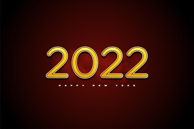 2022 feliz año nuevo con números amarillos 3d