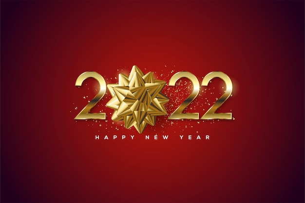 2022 feliz año nuevo con números delgados y cinta dorada