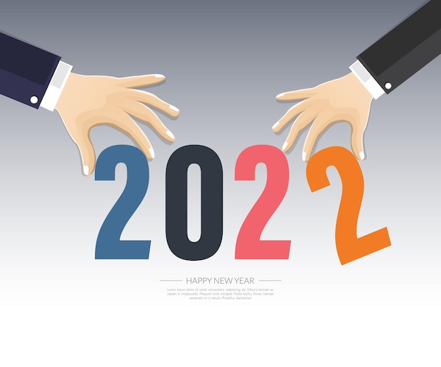 2022 feliz año nuevo. números de estilo 3D. números lineales vectoriales. diseño de tarjetas de felicitación. ilustración vectorial. Vector libre.